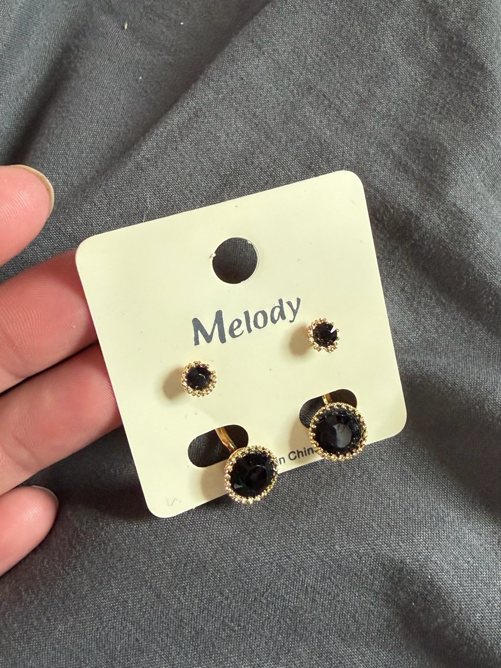 Black Crystal Gold-Trim Stud/dangle Earring Set for Women